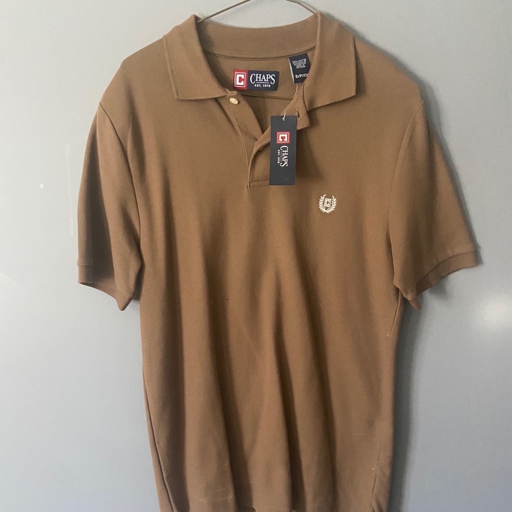 NWT brown button up chaps golf polo shirt